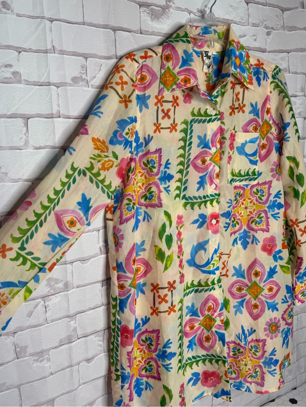 Violet Sky Boho Floral Button Up Blouse Size Small Colorful Cottagecore Retro - Picture 2 of 9